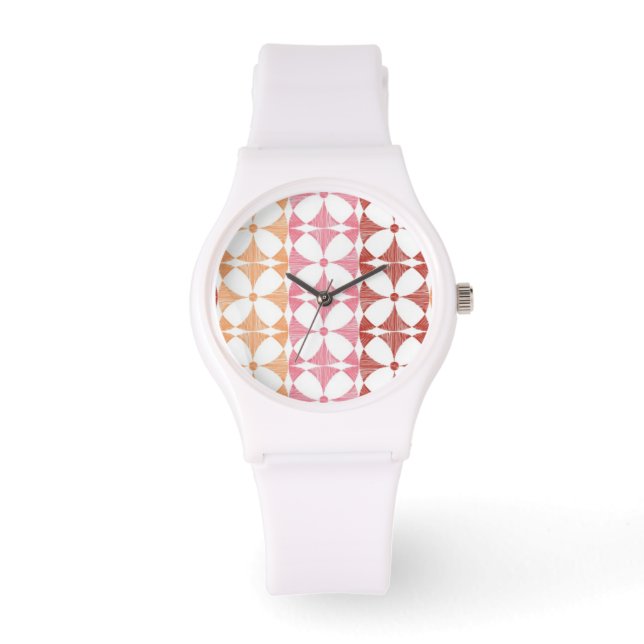 Montre Motif géométrique rouge rayures ikat (Recto)