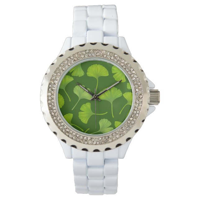 Montre Motif Ginkgo sur vert foncé (devant)