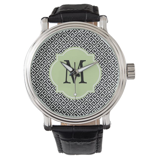 Montre Motif grec clé noir et blanc (devant)