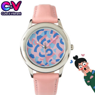 Montre Motif gribouillé rose et bleu