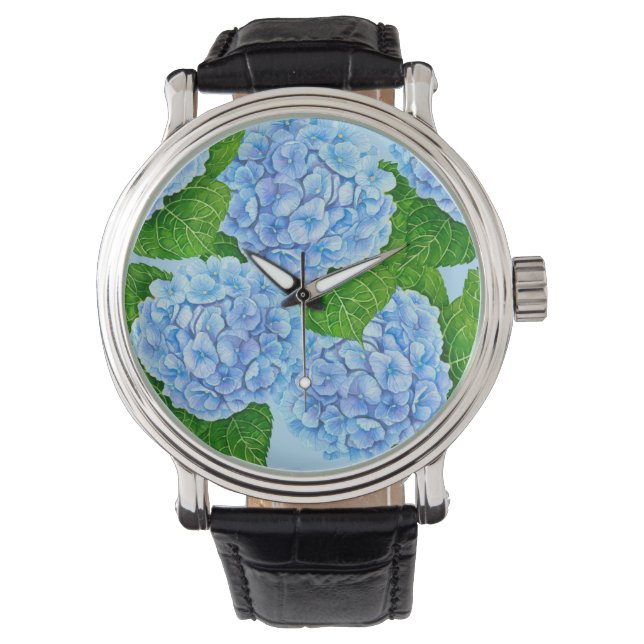 Montre Motif hydrangée bleu (devant)
