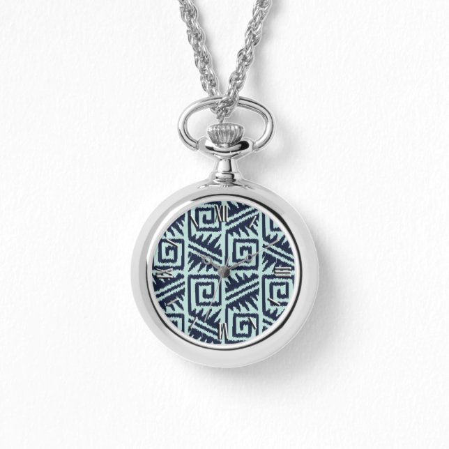 Montre Motif Ikat Aztec - Indigo et bleu clair (Recto)