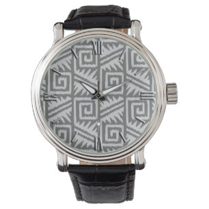 Montre Motif Ikat Aztec - Nuances de gris / gris