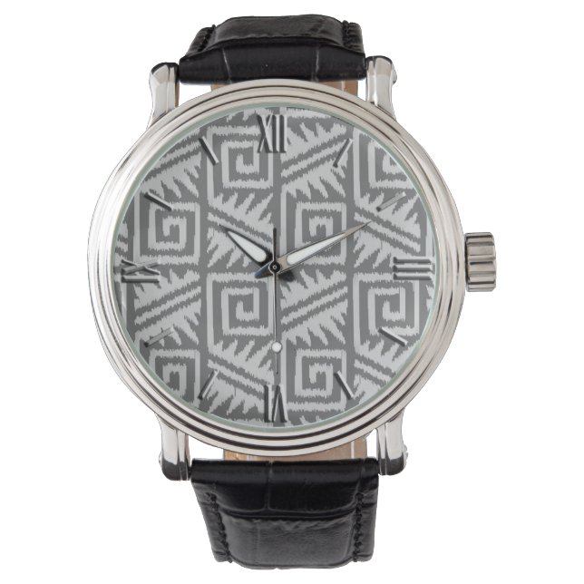 Montre Motif Ikat Aztec - Nuances de gris / gris (devant)