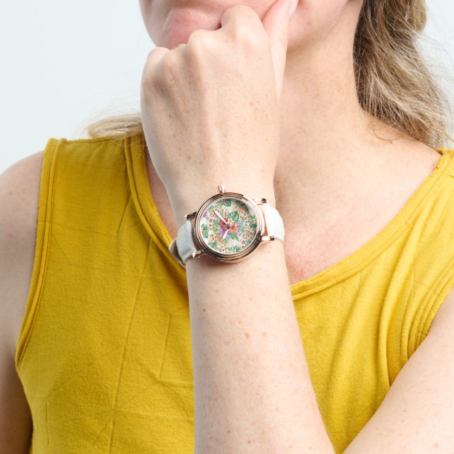 Montre Motif Imprimé Léopard Floral Tropical (Poignet)