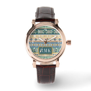 Montre Motif indien extérieur d'étape du monogramme