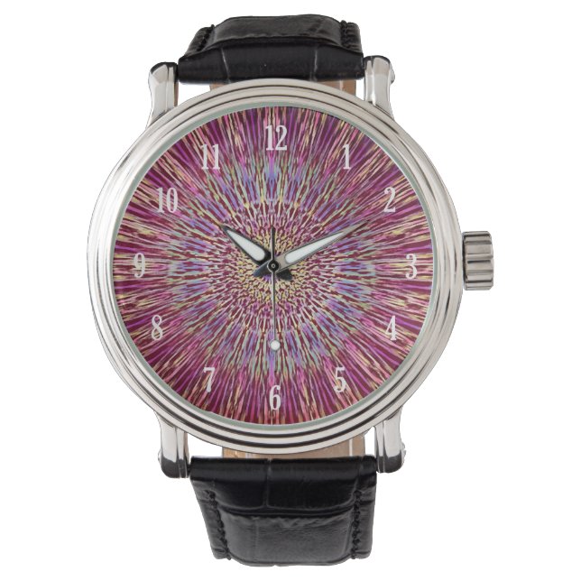 Montre Motif kaléidoscope vintage pourpre (devant)