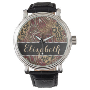 Montre Motif Leopard et Paisley Imprimer pour personnalis