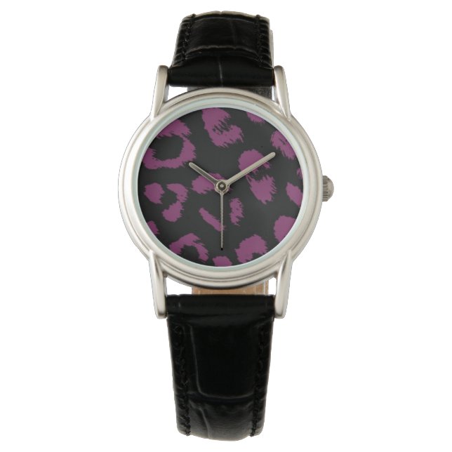 Montre Motif léopard noir et violet foncé (devant)