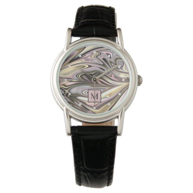 Montre Motif marbré gris argent rose classique personnali (devant)