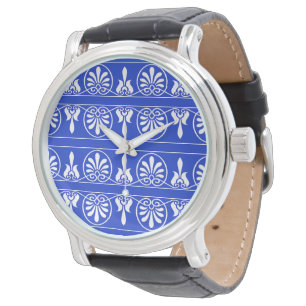 Montre Motif Méditerranéen Arabesque Grec Bleu