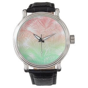 Montre Motif moderne de palmiers tropicaux corail turquoi
