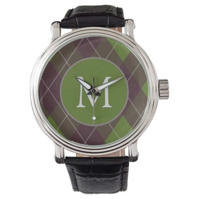 Montre Motif monogramme classique en argyre vert foncé (devant)