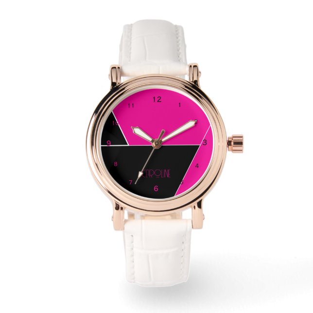 Montre Motif noir et rose personnalisé eWatch (Recto)