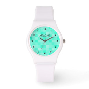 Montre motif numérique aqua bleu pixel pour femmes