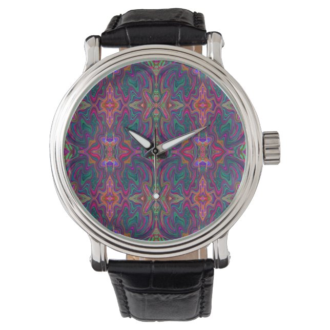 Montre Motif ondulé vert, orange et violet trippy cool (devant)