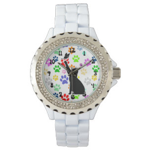 Montre Motif Paw mignon avec chat Chasse à un papillon