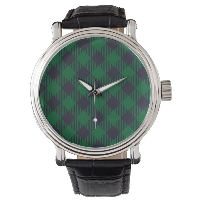 Montre Motif Plaid Diamond Buffalo Vert (devant)