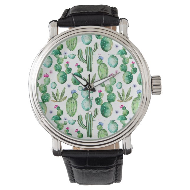 Montre Motif Plante Cactus aquarelle (devant)