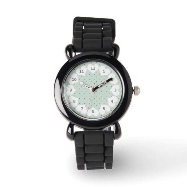 Montre Motif Pois vert dainty sur un vert plus clair (Recto)
