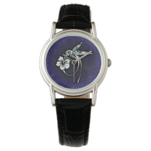 Montre Motif pour oiseaux d'art tribal en bleu