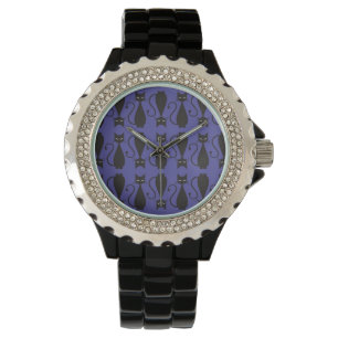 Montre Motif pourpre et noir de chat de Goth