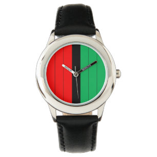Montre Motif rayé vert noir rouge de Kwanzaa Kinara
