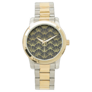 Montre Motif Retro Art Déco Black / Gold Shell