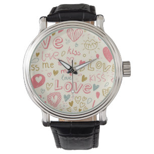 Montre Motif romantique avec des coeurs et des lèvres