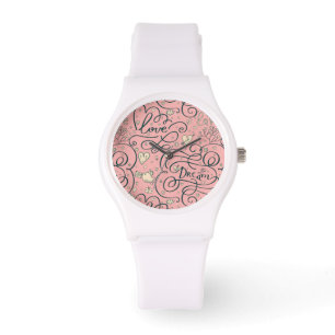 Montre Motif romantique avec des coeurs et des oiseaux
