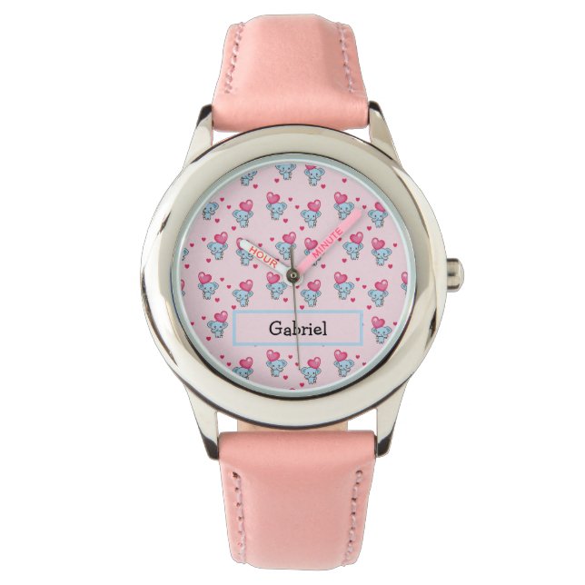 Montre Motif rose éléphant mignon (devant)