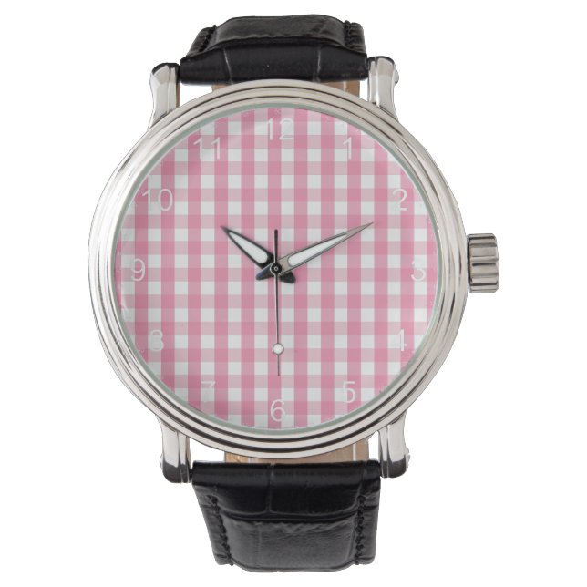 Montre Motif rose et blanc En vichy (devant)