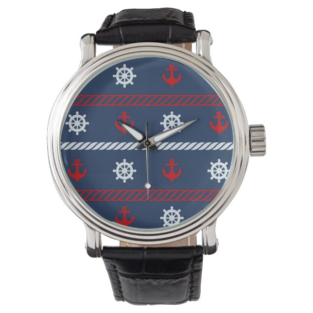 Montre Motif Rouge Blanc Et Bleu Océan (devant)