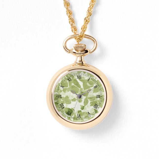 Montre Motif Sage Green Leaf, Inspiré Vintage (Recto)