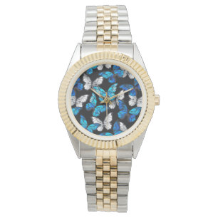 Montre Motif sans couleur foncée avec papillons bleus Mor