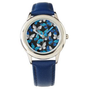 Montre Motif sans couleur foncée avec papillons bleus Mor