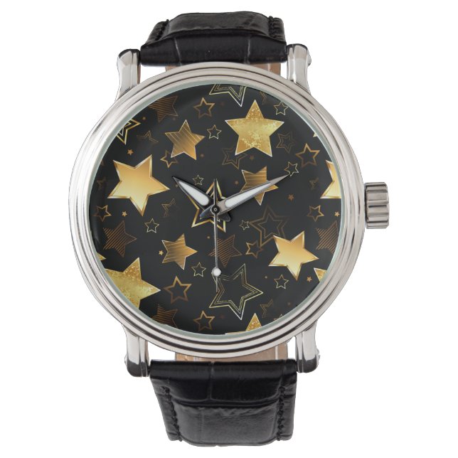 Montre Motif sans couture avec des étoiles dorées (devant)