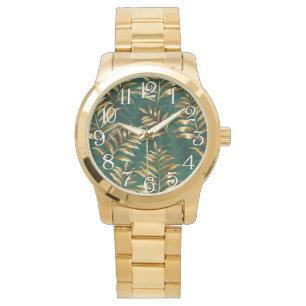 Montre Motif sans couture avec des fougères dorées
