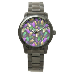 Montre Motif sans couture avec des plumes de Mardi Gras