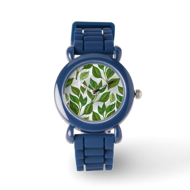 Montre Motif sans couture avec Feuilles de thé vert (Recto)