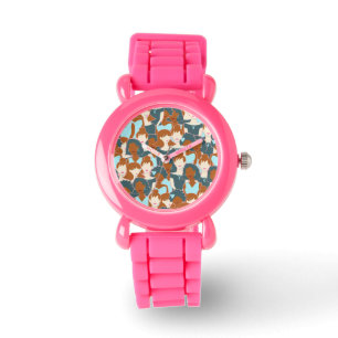 Montre Motif sans couture avec filles noires et blanches