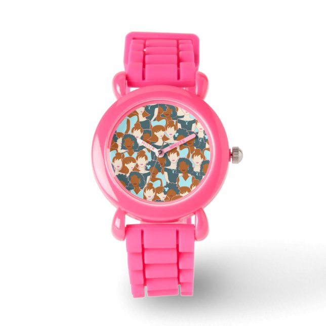 Montre Motif sans couture avec filles noires et blanches (Recto)