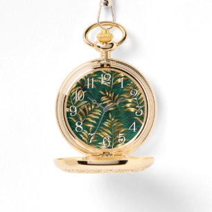 Montre Motif sans couture avec fougères dorées