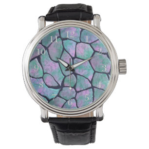 Montre Motif sans couture de turquoise et de pierres