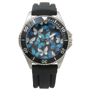 Montre Motif sans couture sombre avec Morpho papillons bl
