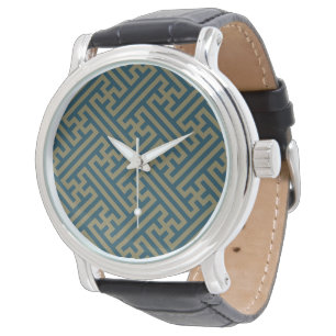 Montre Motif Sayagata, Japonais, Or et Bleu Nuit
