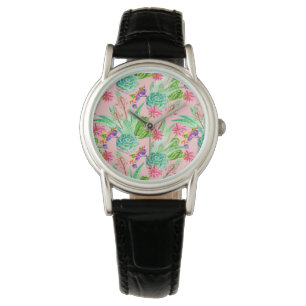 Montre Motif se développant de Succulents d'aquarelle
