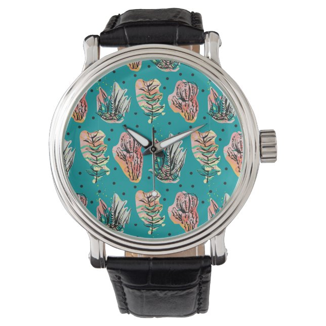 Montre Motif Succulent de Cactus Graphique Abstrait (devant)