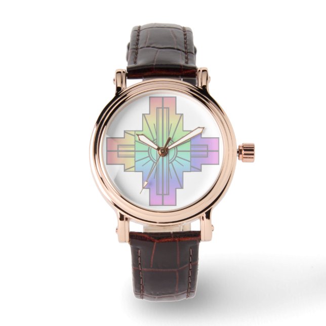 Montre Motif Sunburst Art Déco à Pastels (Recto)
