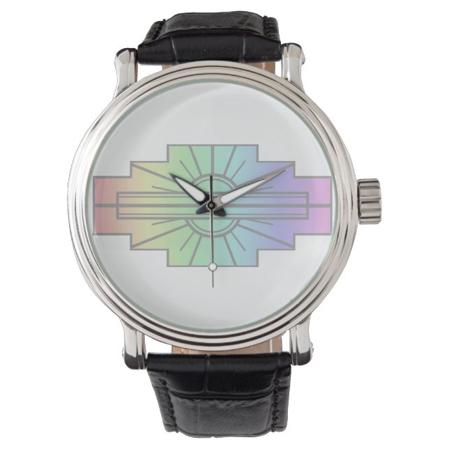 Montre Motif Sunburst Art Déco à Pastels (devant)